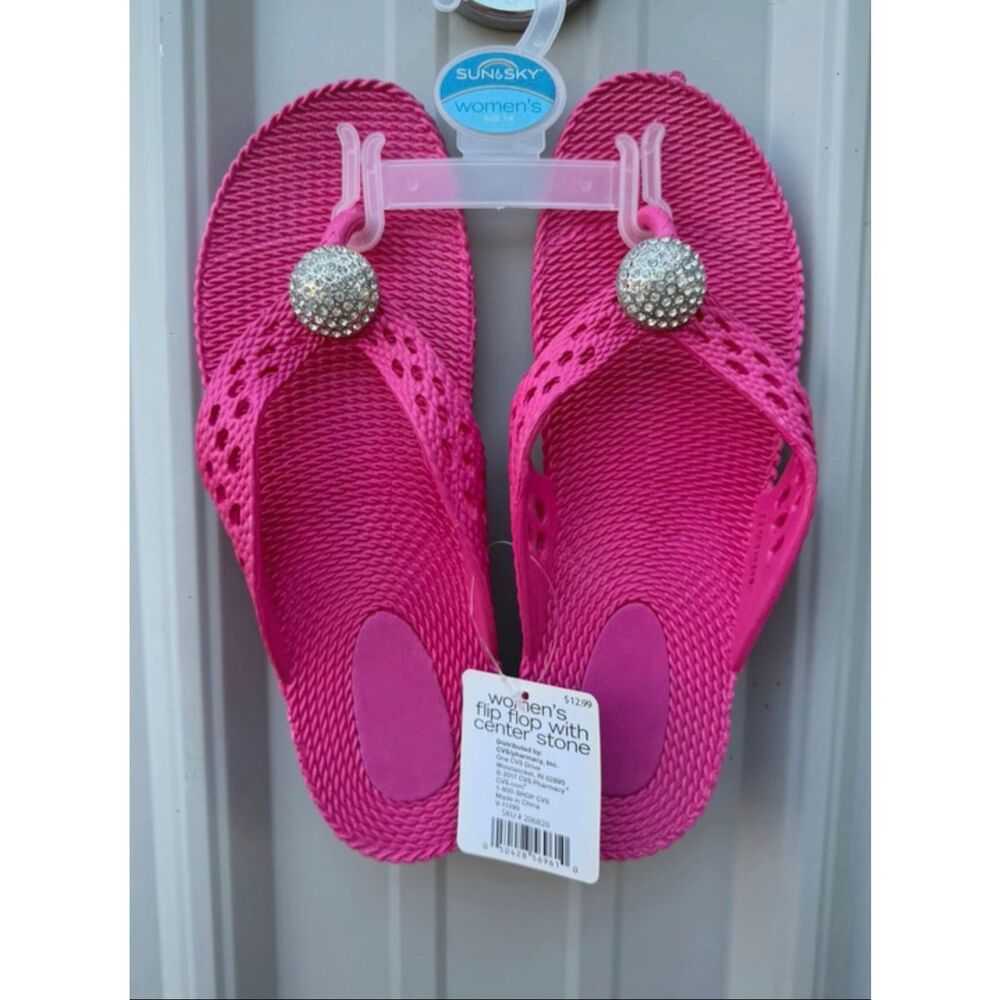 Sun & Sky Pink Center Stone Flip Flops Size 7/8 New